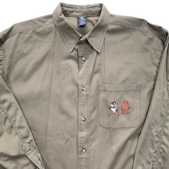 Vintage 1997 Warner Bros Looney Tunes Mens Button Down Tasmanian Devil XL - Picture 1 of 6